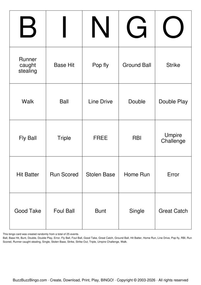 Download Free Softball Bingo Bingo Cards Download Free Softball Bingo Bingo Cards