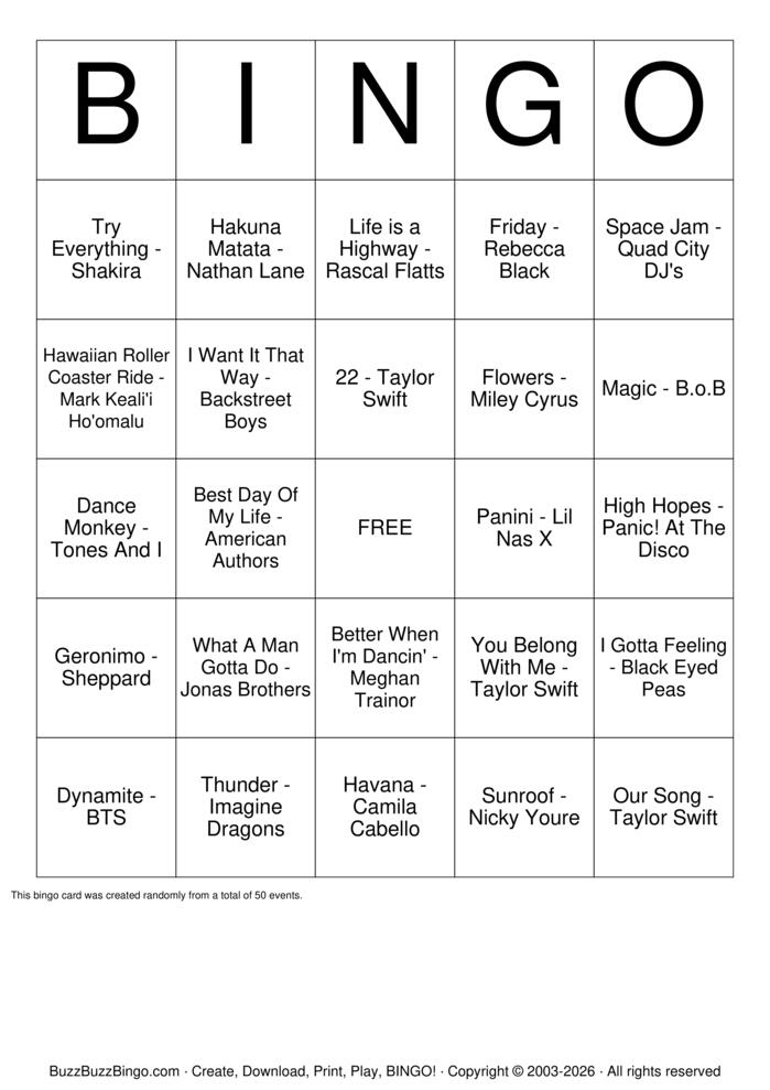 Download Free Summer Music Bingo Cards