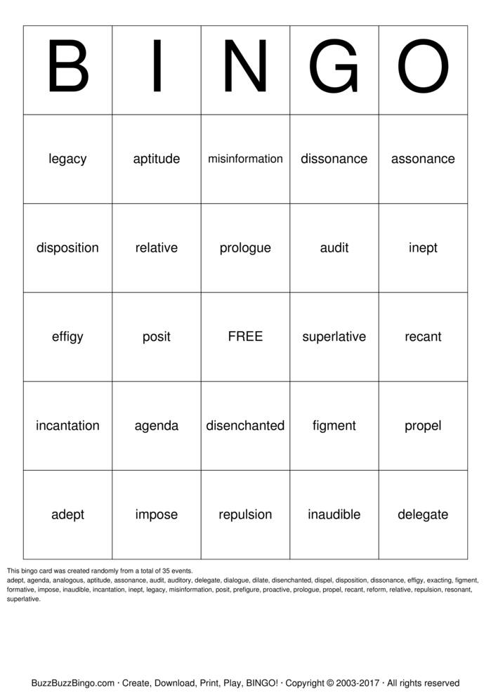 Download Free Vocab Bingo Cards Download Free Vocab Bingo Cards