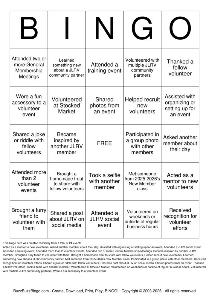 Download Free Volunteer Appreciation Bingo Cards