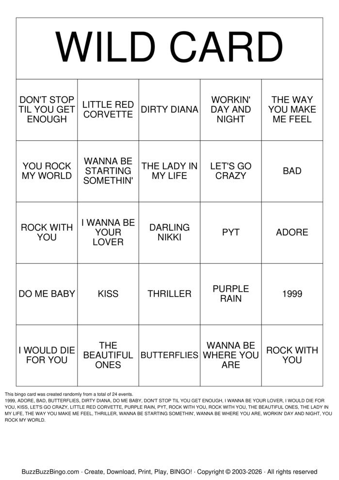 Download Free WILD CARD Bingo Cards Download Free WILD CARD Bingo Cards