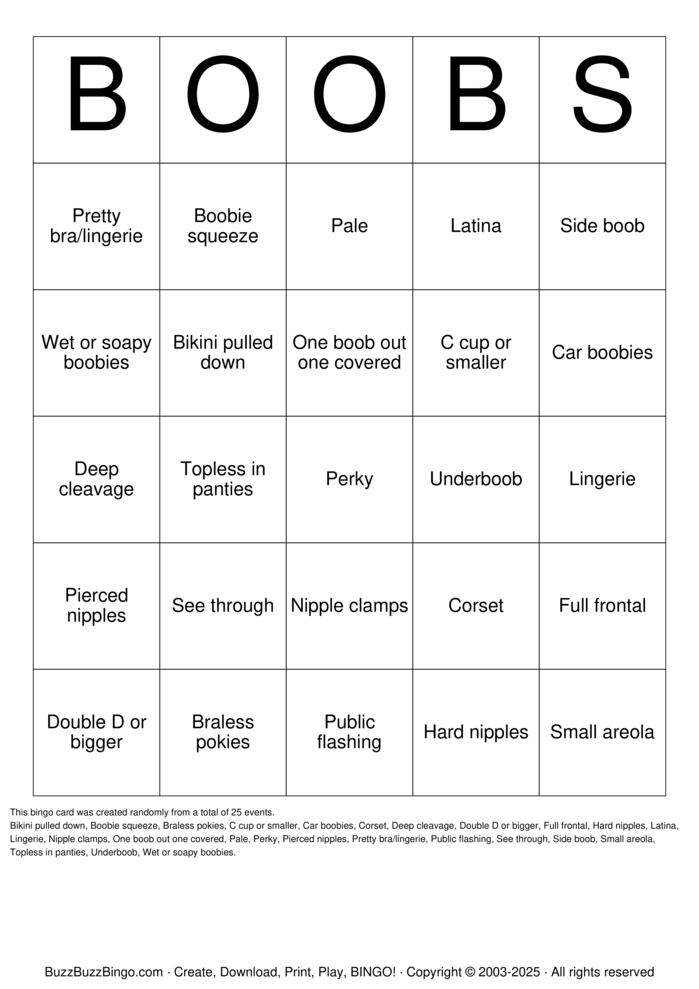 Download Free Boobs Bingo Cards
