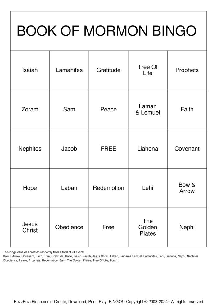 Book of Mormon Bingo Cards to Download, Print and Customize!