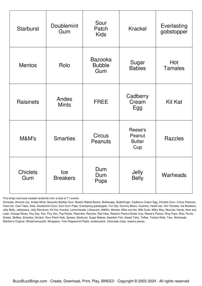 Download Free Candyland  Bingo Cards