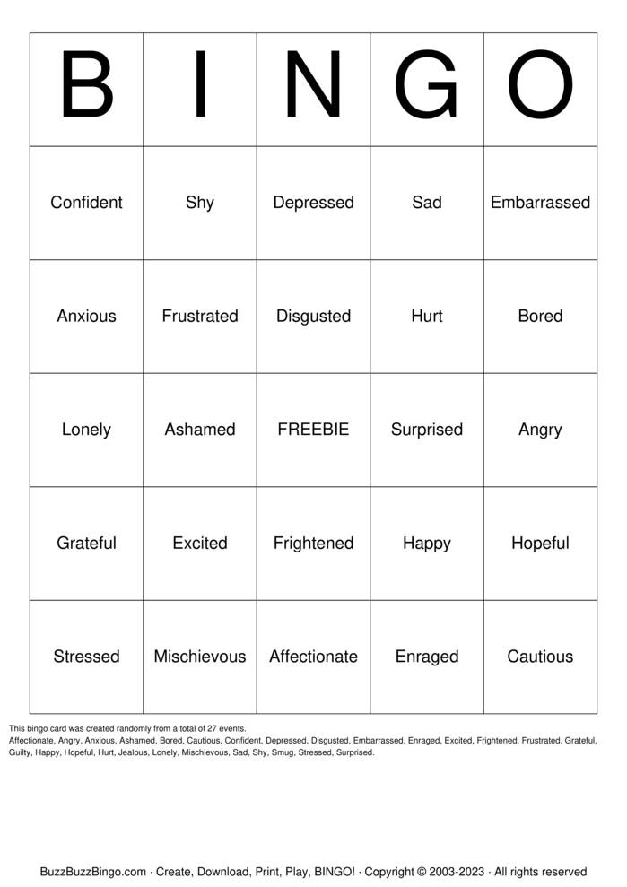 Emotions Bingo Cards to Download, Print and Customize!