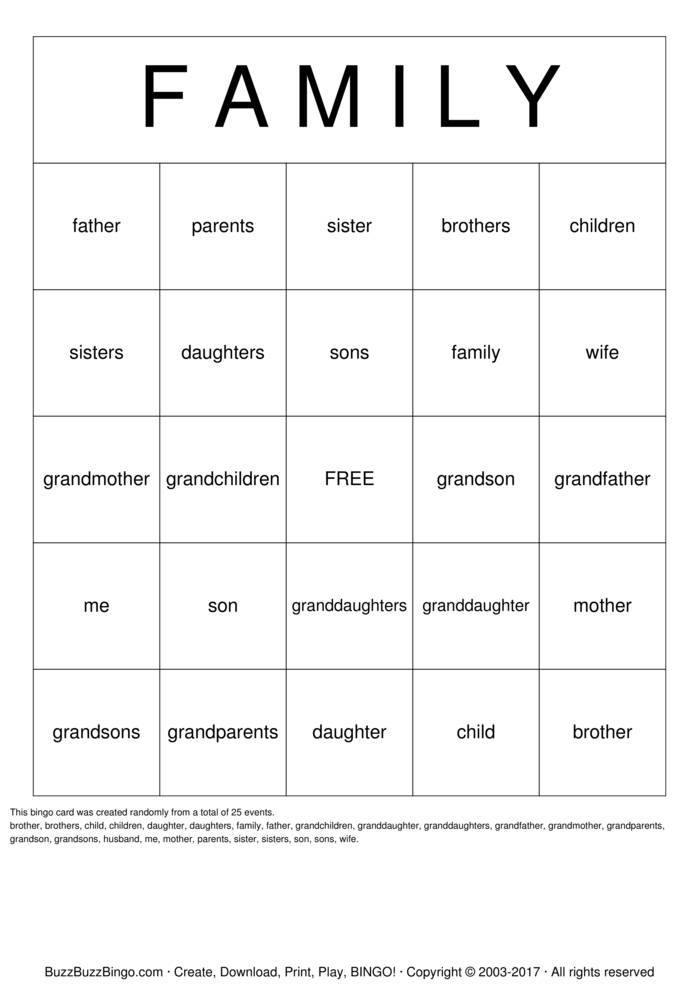 Family Bingo Cards to Download, Print and Customize!