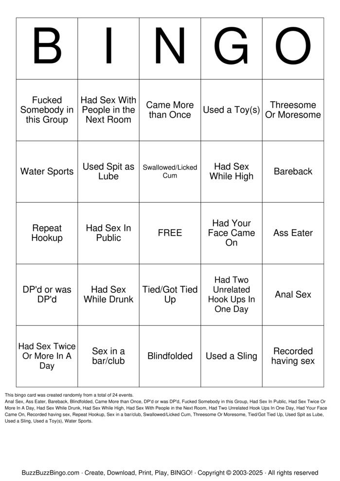 Download Free Gay Sex Bingo Bingo Cards