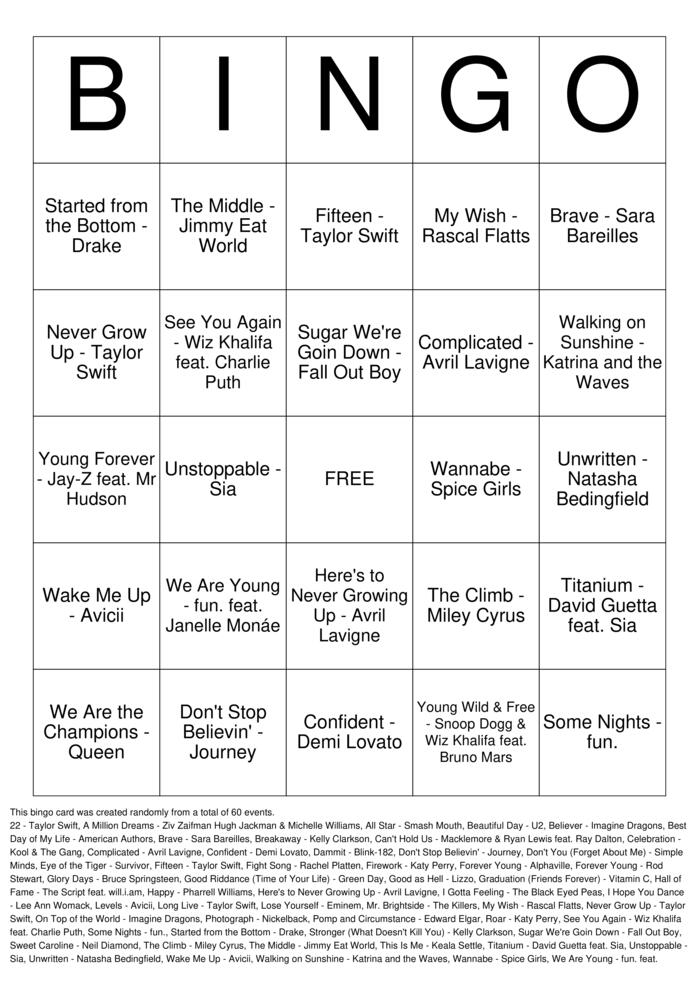 Download Free Graduation Party Songs Bingo Cards