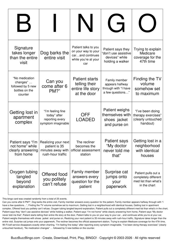 Download Free Home Health Bingo Cards