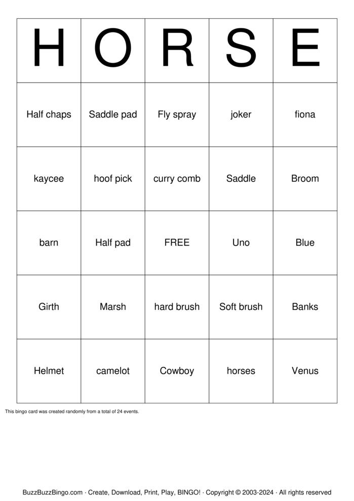 Horse Bingo Cards to Download, Print and Customize!