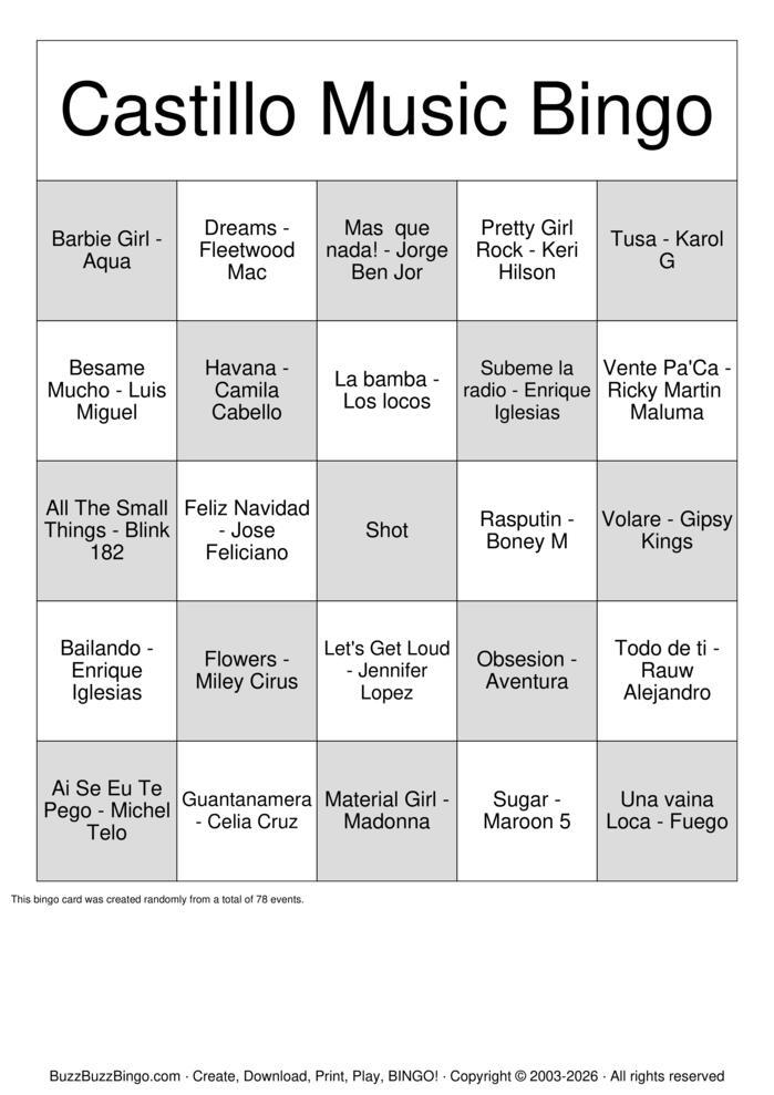 Download Free Latin Music Bingo Cards