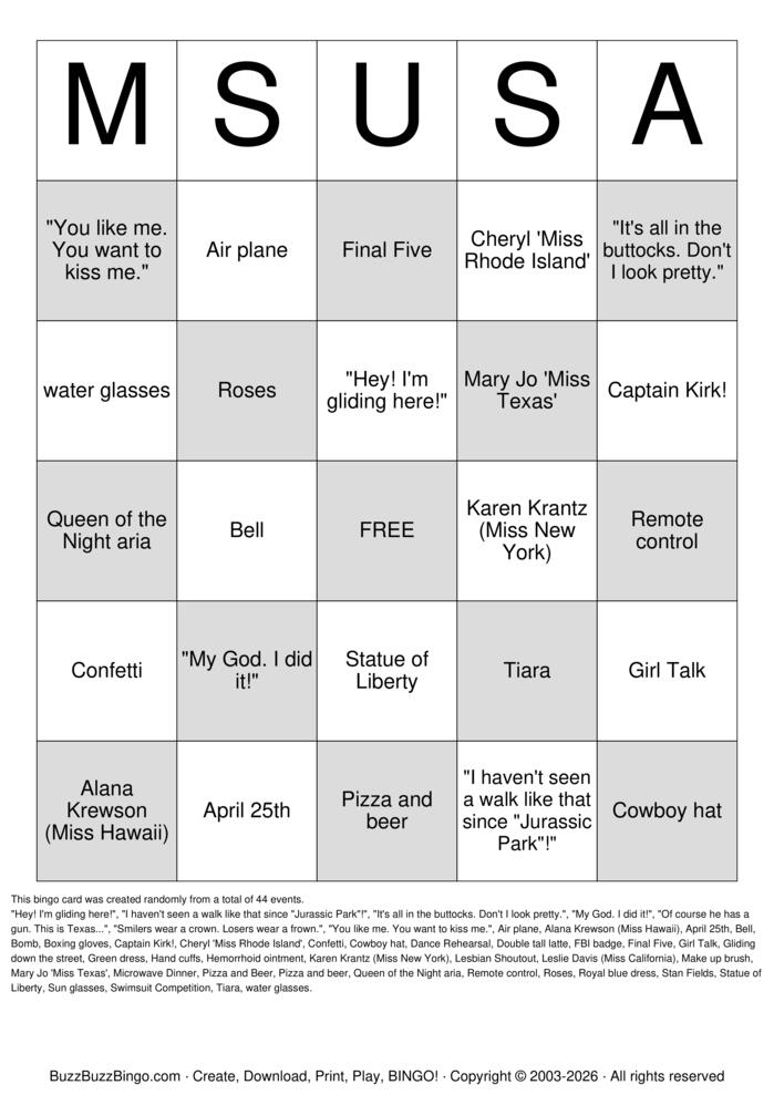 Download Free Miss Congeniality Bingo Cards Download Free Miss Congeniality Bingo Cards