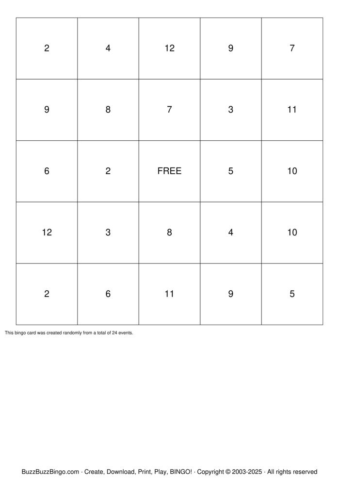 Numbers 1-12 Bingo Cards to Download, Print and Customize!