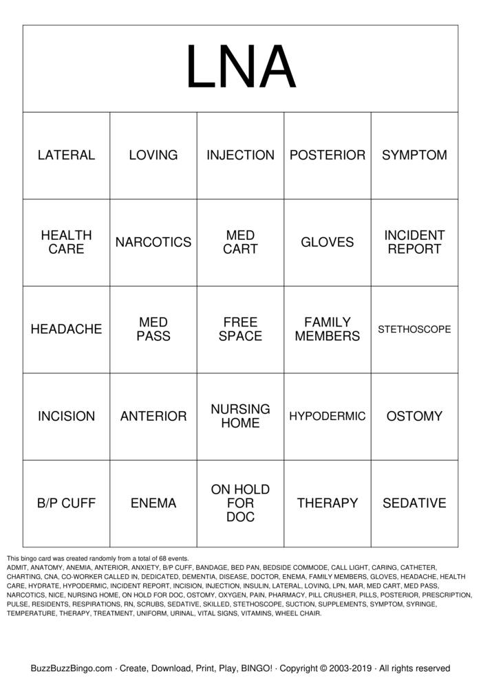 Download Free Nurse  Bingo Cards