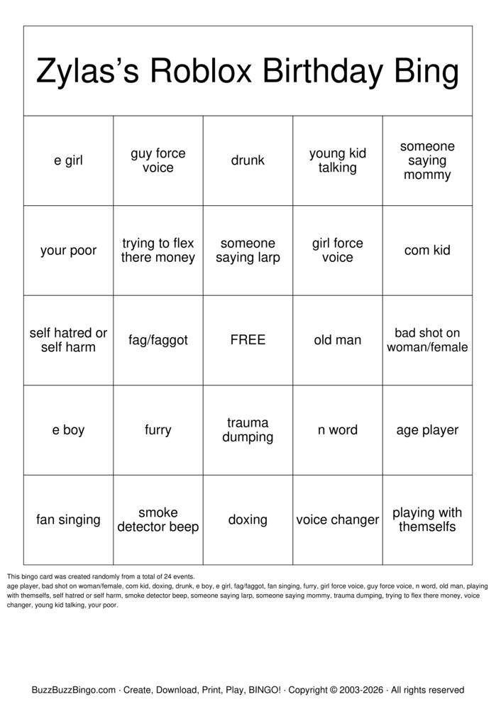 Download Free Roblox Bingo Bingo Cards
