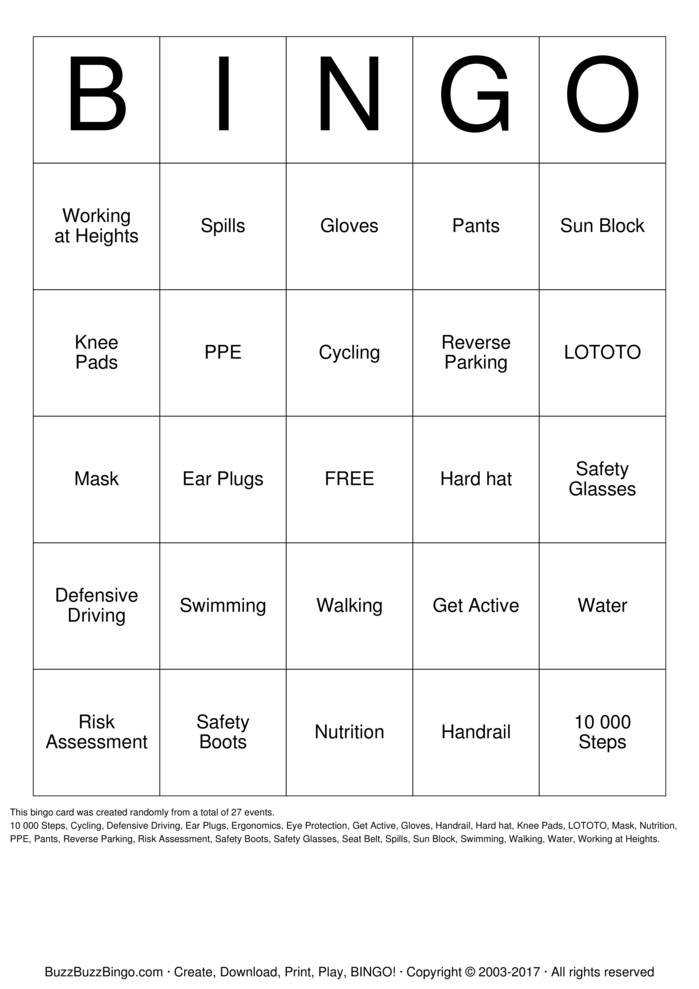 Safety Bingo Cards to Download, Print and Customize!