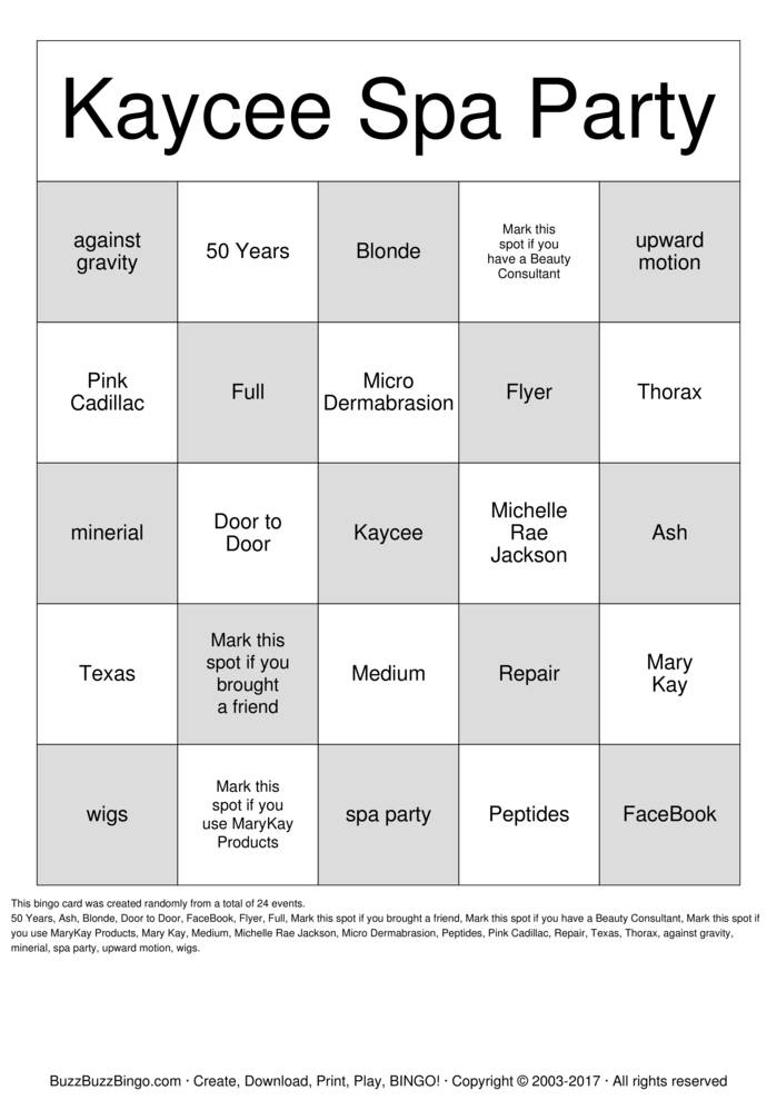 Spa Party Bingo Cards to Download, Print and Customize!