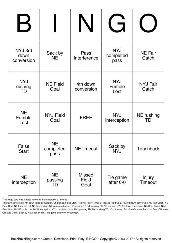 Thursday Night Football Bingo Cards To Download Print And Customize 