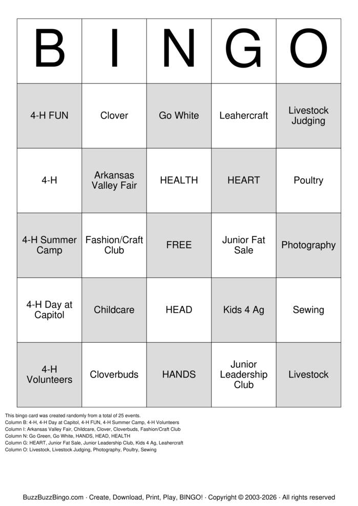 Download Free 4H Bingo Bingo Cards Download Free 4H Bingo Bingo Cards
