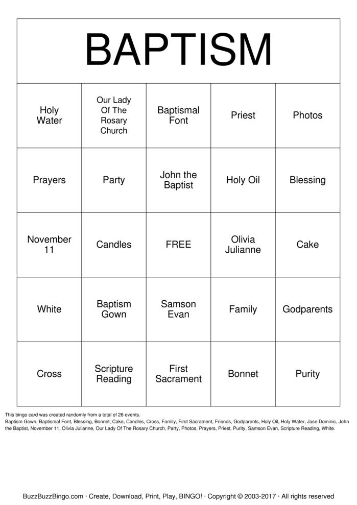 Download Free Baptism Bingo Bingo Cards Download Free Baptism Bingo Bingo Cards