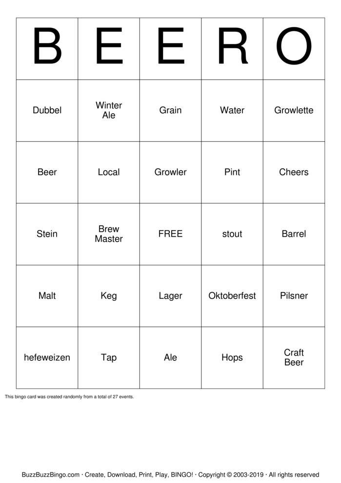 Download Free Beer  Bingo Cards