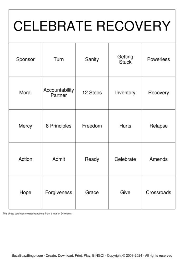 Celebrate Recovery Bingo Cards to Download, Print and Customize!