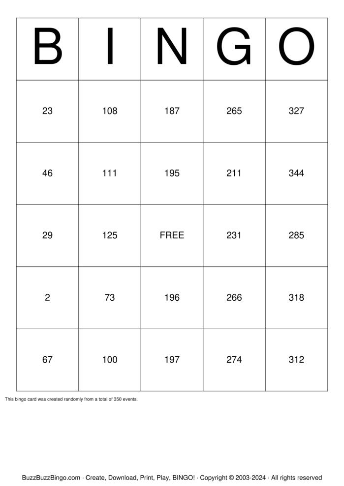 Download Free Classic Numbers 1-350 Bingo Cards