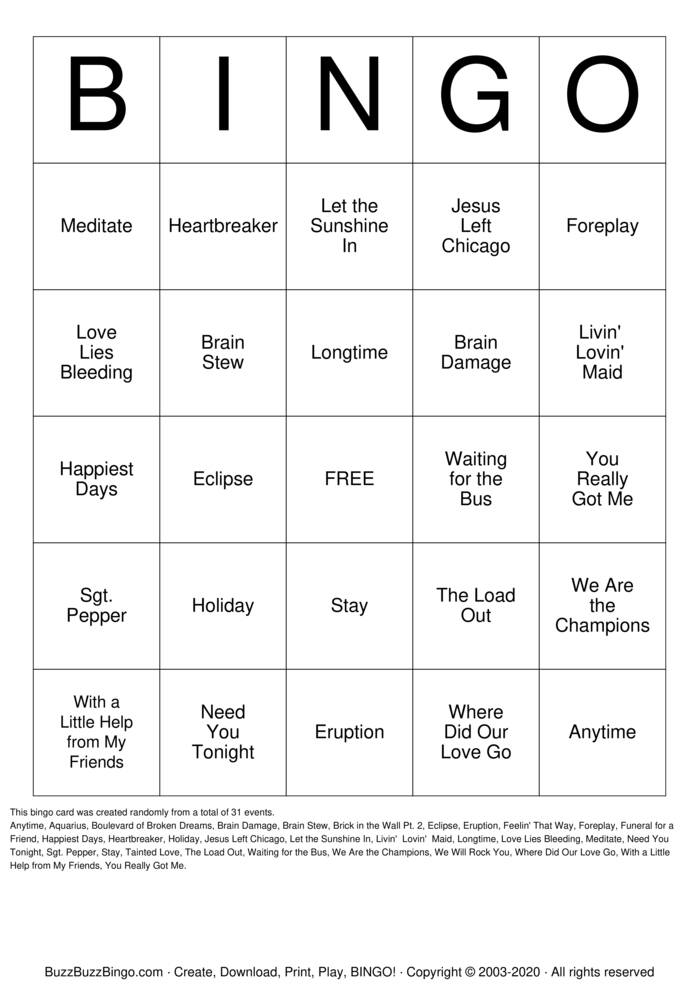 Download Free Custom Bingo Cards