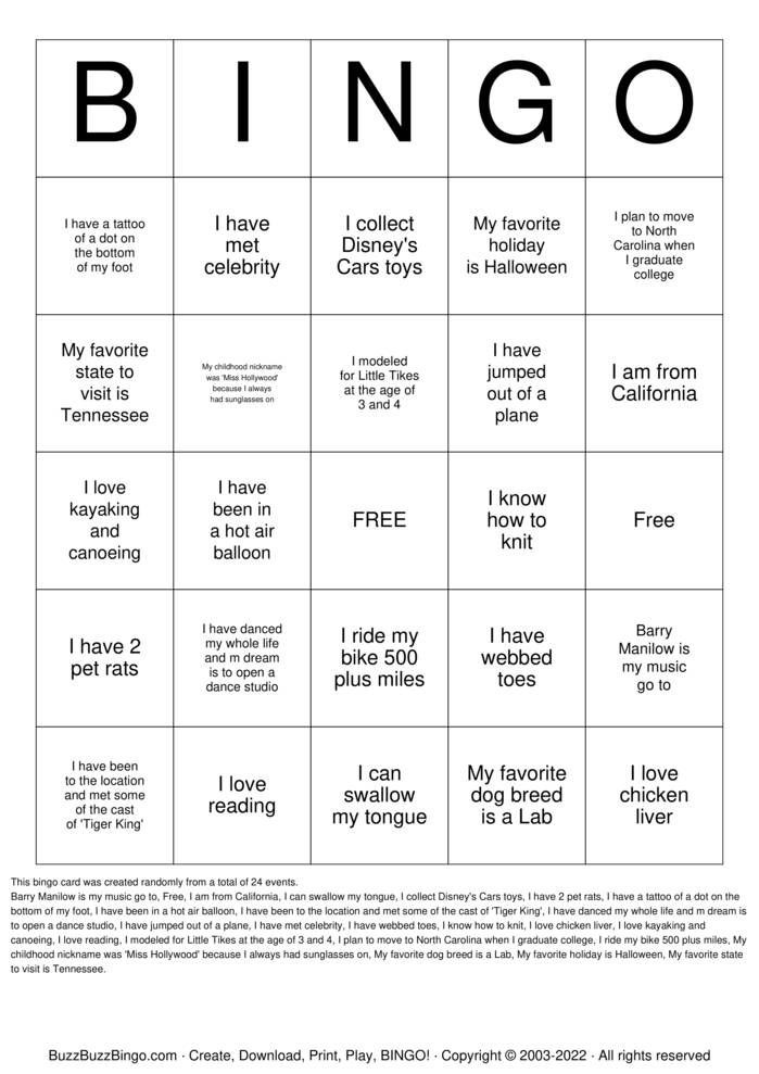 Download Free Custom Bingo Cards