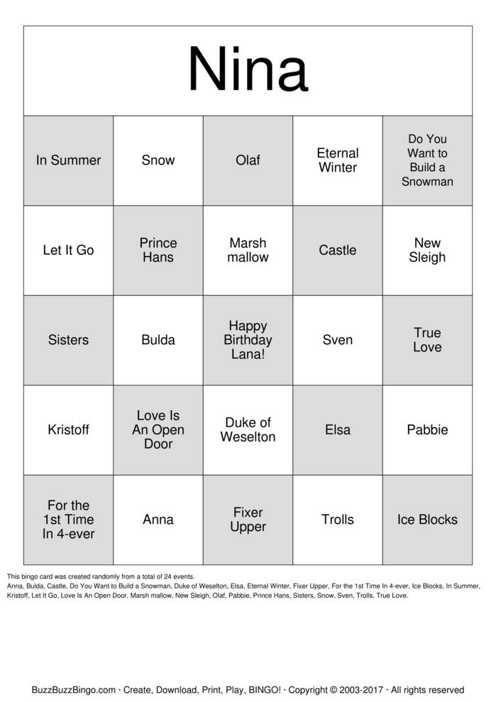 FROZEN Bingo Cards to Download, Print and Customize!