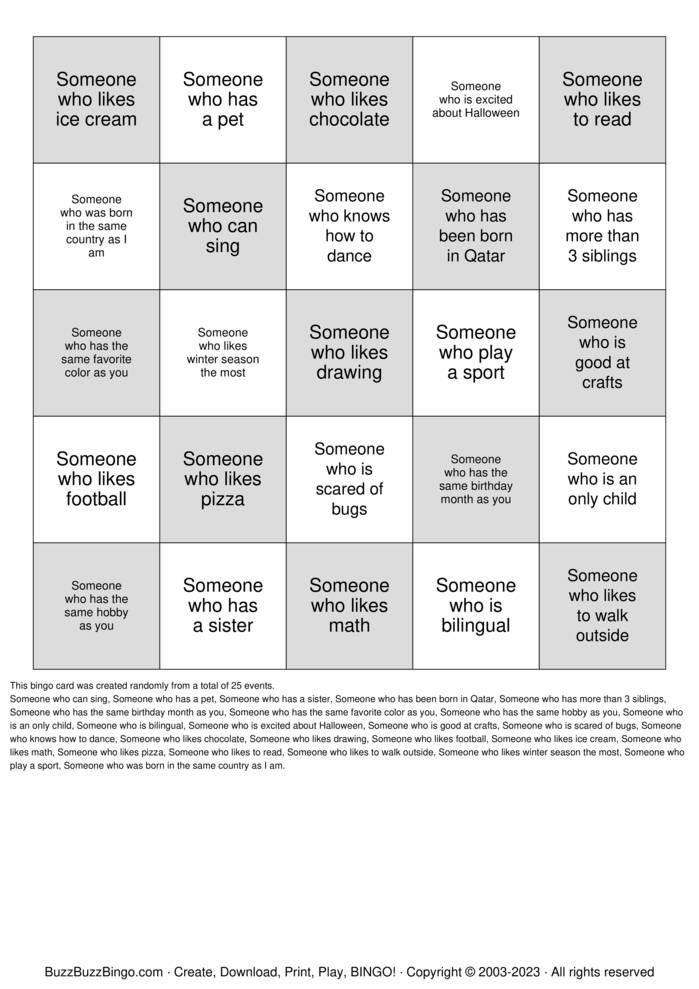 Download Free Friendship Bingo Bingo Cards