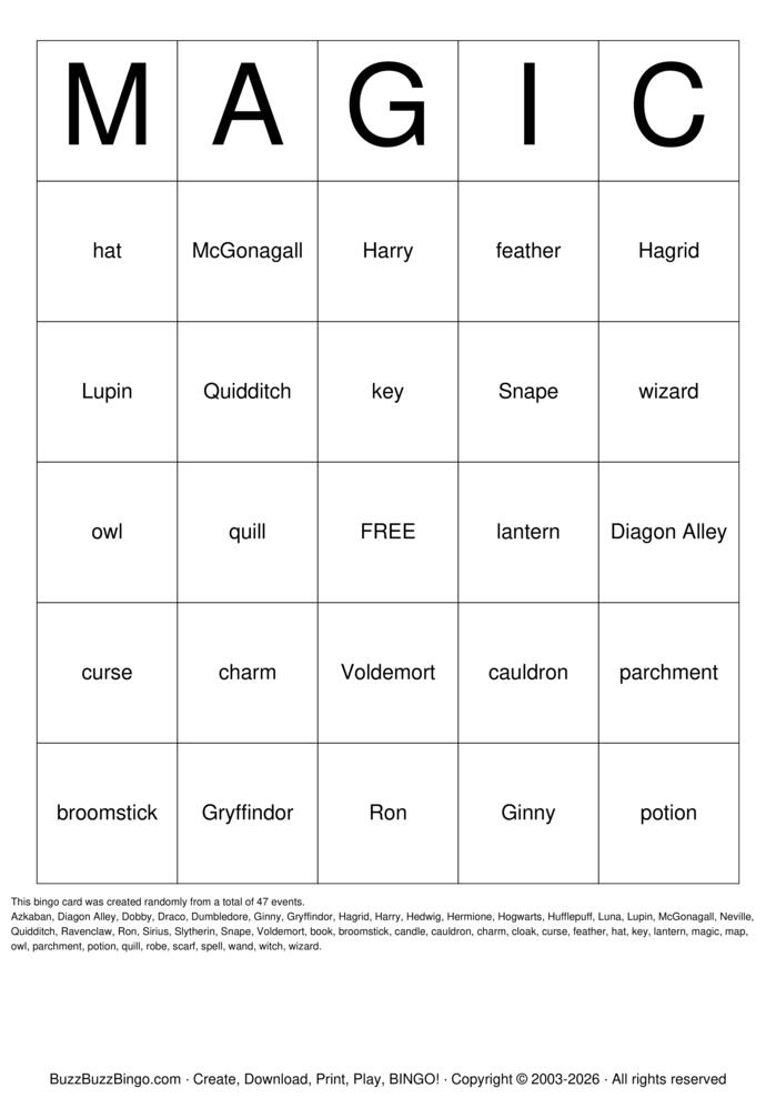 Download Free Harry Potter Bingo Cards Download Free Harry Potter Bingo Cards