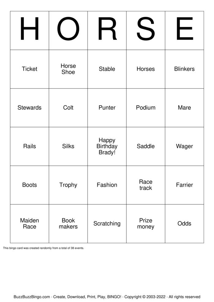 Horse Bingo Cards to Download, Print and Customize!