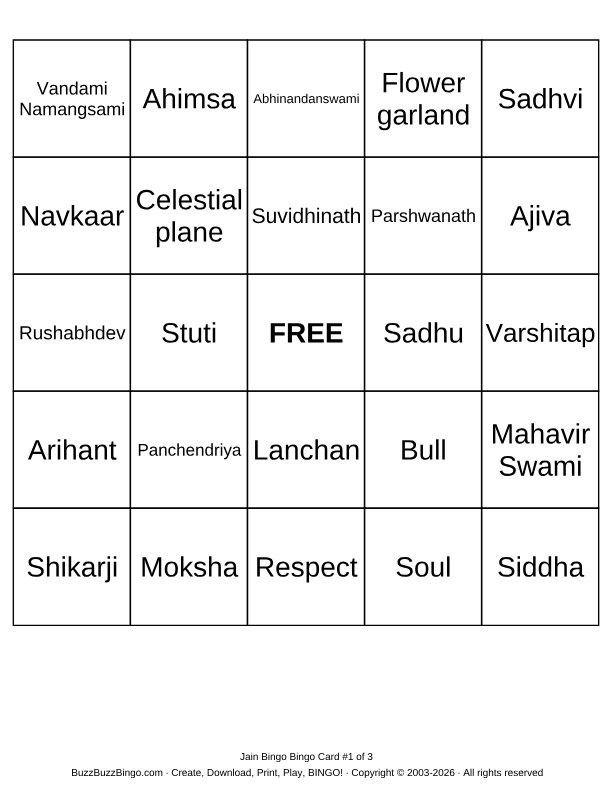 Jain Bingo Bingo Cards to Download, Print and Customize!