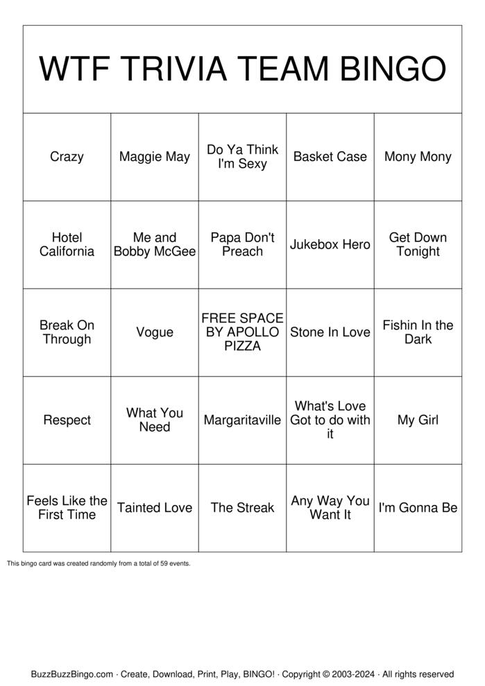 Download Free Jukebox Favs Bingo Cards