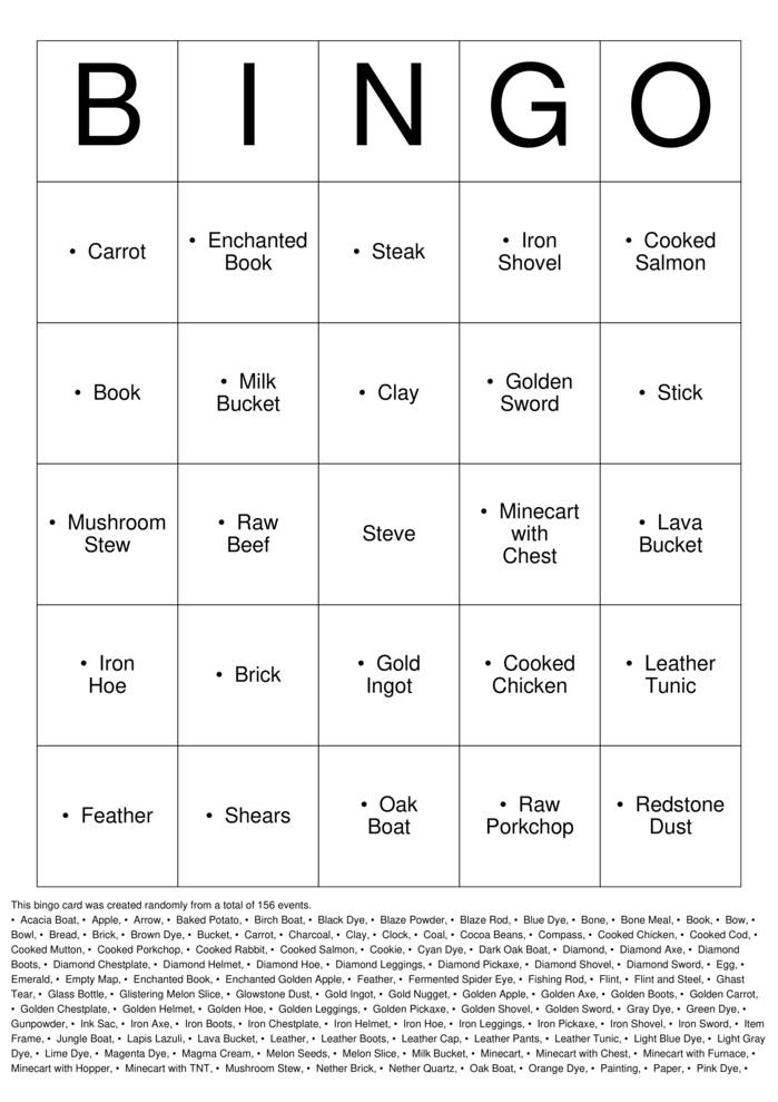 MineCraft Bingo Cards to Download, Print and Customize!