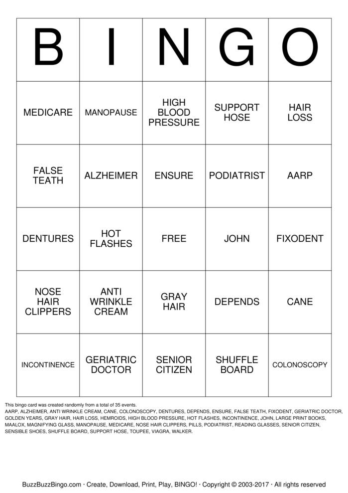 OVER THE HILL Bingo Cards to Download, Print and Customize!