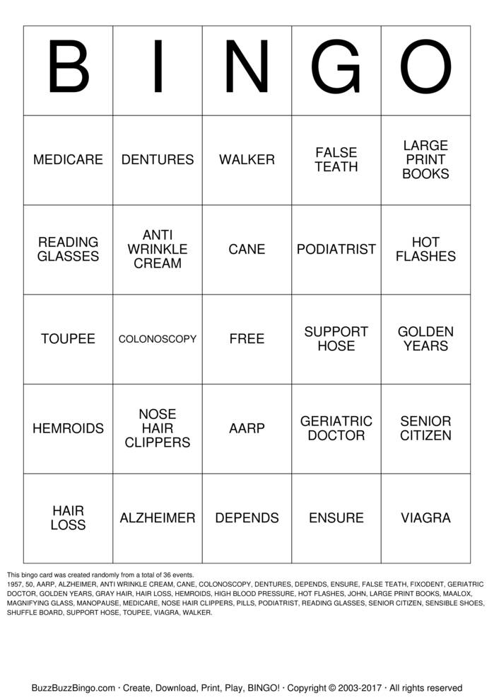 OVER THE HILL Bingo Cards to Download, Print and Customize!