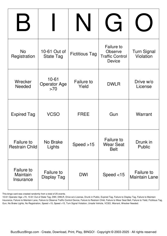 Download Free Patrol Bingo Bingo Cards