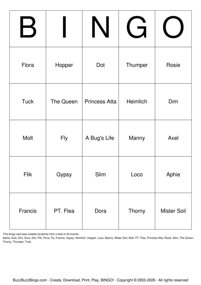 Download Free Pixar Movies Bingo Cards
