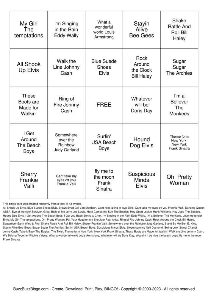 Download Free SINGO Bingo Cards