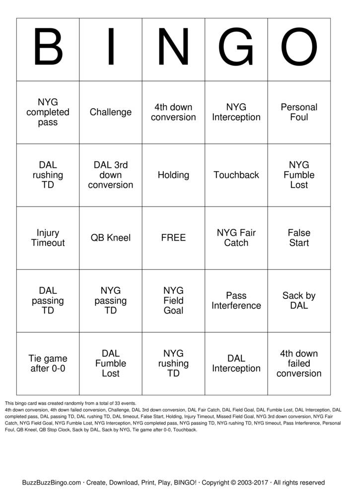 Download Free SNF Football Bingo Cards Download Free SNF Football Bingo Cards