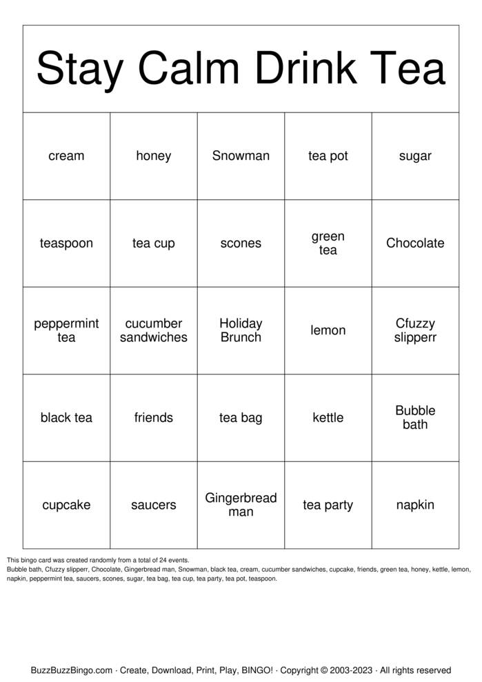 Tea Party Bingo Cards to Download, Print and Customize!