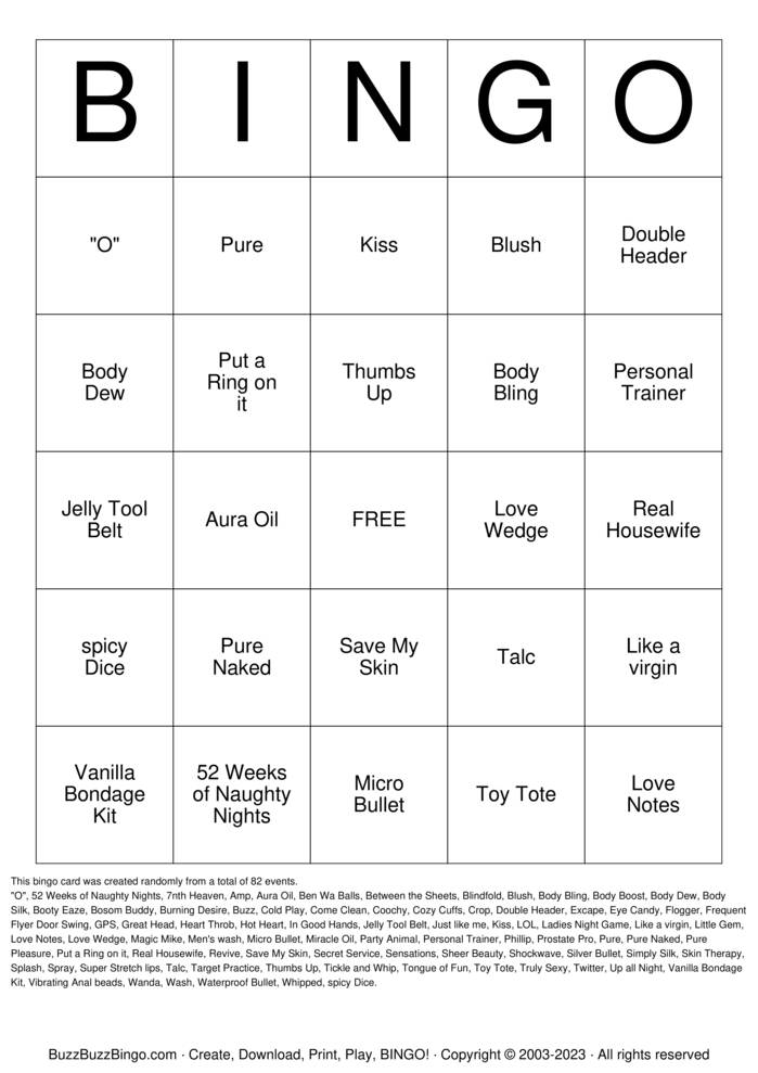 Download Free nasty Bingo  Bingo Cards