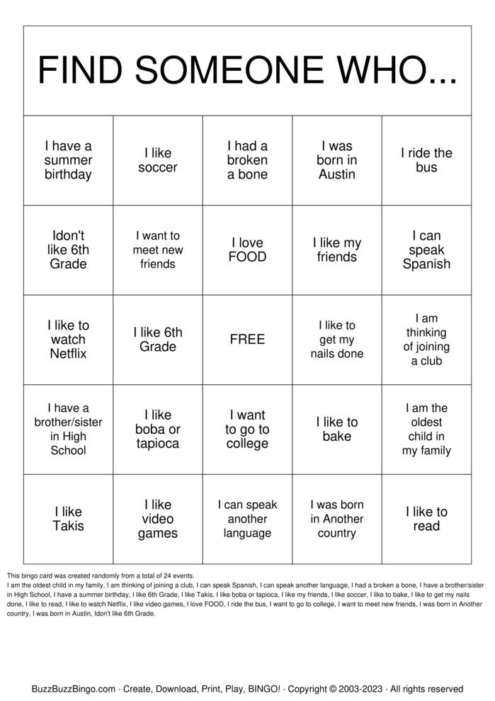 6G Group Bingo Bingo Cards to Download, Print and Customize!
