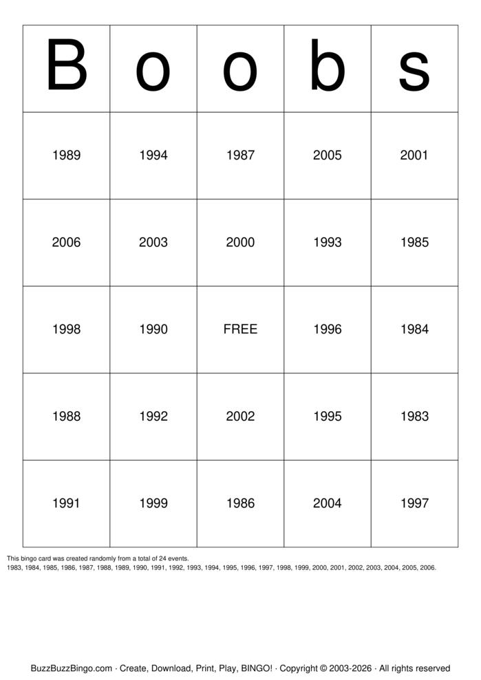 Download Free Boobs Bingo Cards