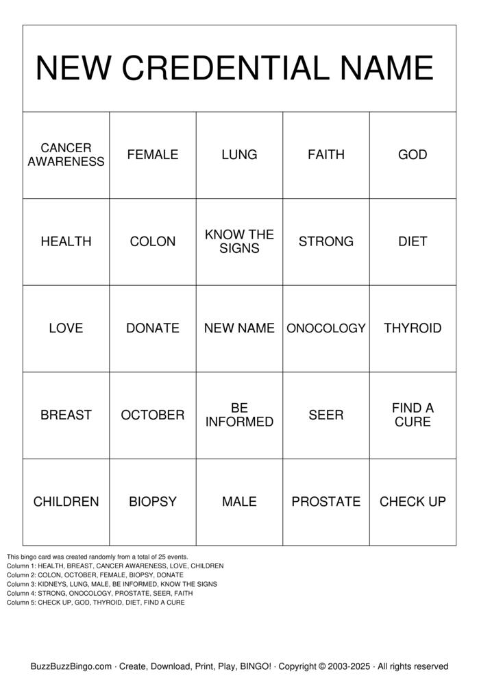 Download Free CANCER AWARENESS Bingo Cards Download Free CANCER AWARENESS Bingo Cards