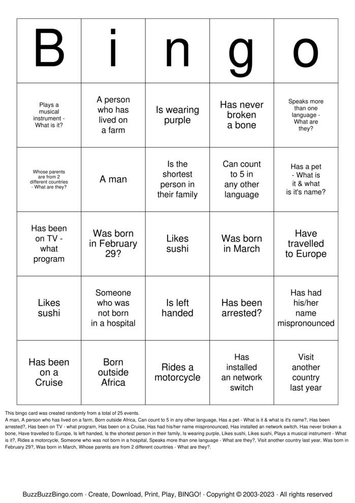 Download Free Diversity Bingo Bingo Cards