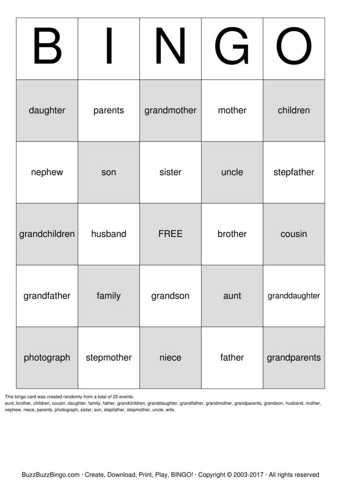 Family Bingo Cards to Download, Print and Customize!