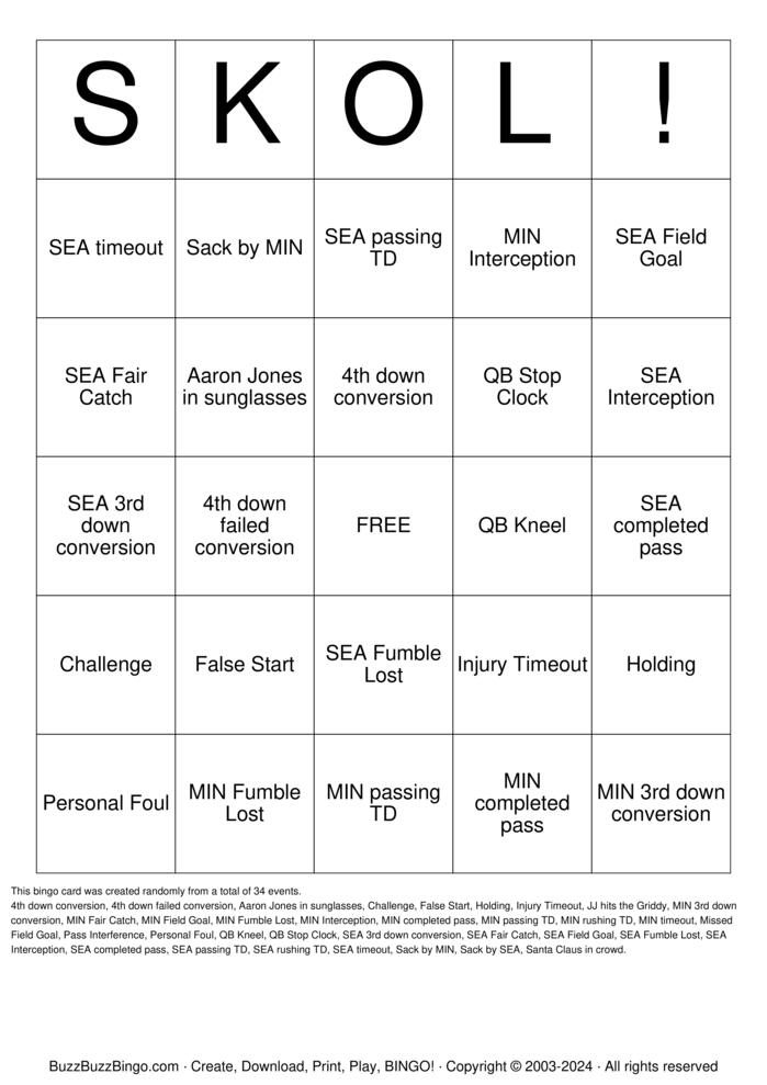 Download Free Football Bingo Cards